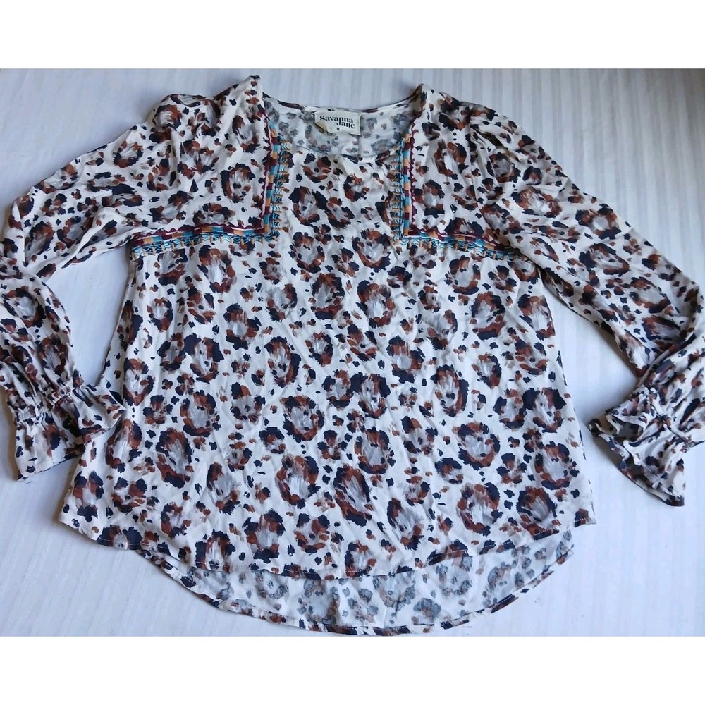 Savannah Jane Top Medium Embroidered Cow Print Cottage Core Peasant Boho